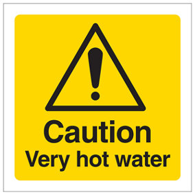 Very Hot Water Caution Safety Sign - Rigid Plastic - 100x100mm (x3)