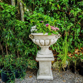 Very Large Stone Cast Garden Urn and Plinth