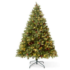 VeryMerry 5FT 'Ascot' Pre-Lit Christmas Tree with 300 LED Lights with Timer, 8 Light Modes, Decorative Pinecones