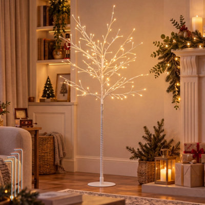 VeryMerry 5FT Birch Twig Tree with 160 Warm White LED Lights, Auto-Off ...