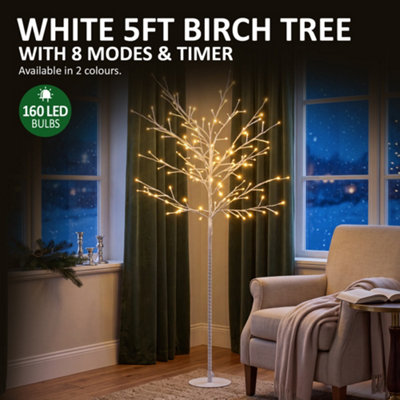 VeryMerry 5FT Birch Twig Tree with 160 Warm White LED Lights, Auto-Off ...