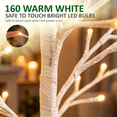 VeryMerry 5FT Birch Twig Tree with 160 Warm White LED Lights, Auto-Off ...