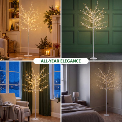 VeryMerry 5FT Birch Twig Tree with 160 Warm White LED Lights, Auto-Off ...