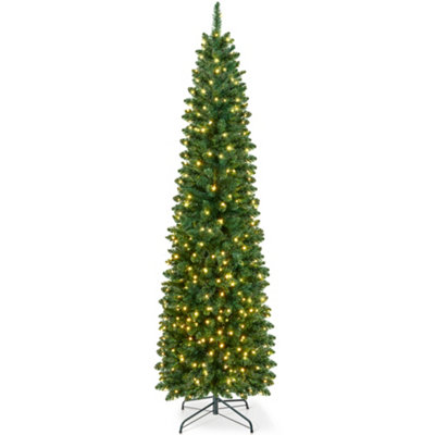 VeryMerry Aspen Slim Pencil Pre Lit Christmas Tree Built-In Warm White ...