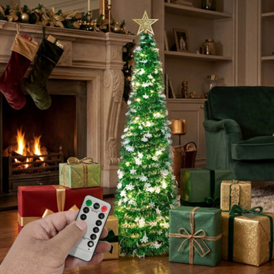 VeryMerry Tinsel Pop Up Christmas Tree with Timer LED Lights - Green ...