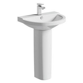 Vesper White Ceramic Round Bathroom Basin & Pedestal Sink with Anti Bacterial Glaze