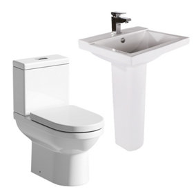 Vesper White Close Coupled Toilet & Full Pedestal Basin Set