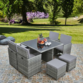 Vesta Rattan Cube 8 Seater Dining Garden Patio Set - Grey