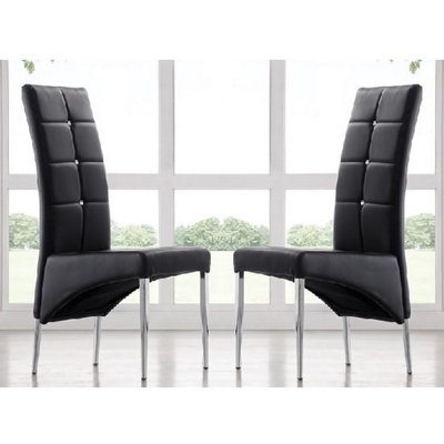 Vesta Studded Black Faux Leather Dining Chairs In Pair