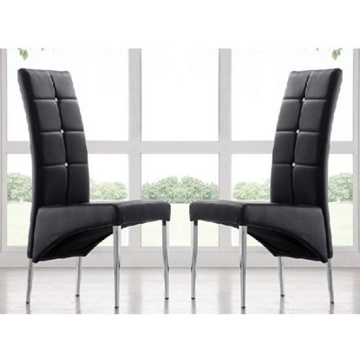 Vesta Studded Black Faux Leather Dining Chairs In Pair