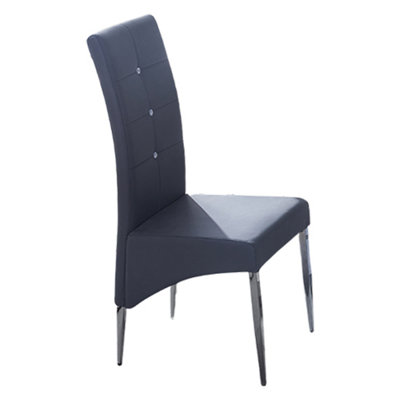 Vesta Studded Grey Faux Leather Dining Chairs In Pair