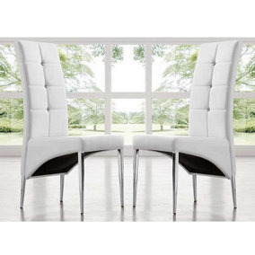 Vesta Studded White Faux Leather Dining Chairs In Pair