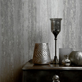 Vesuvius Distressed Stripe Wallpaper Grey Holden 65081