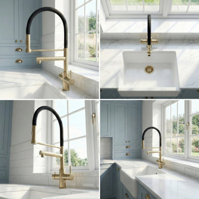 Vetta Pro Flex 4 in 1 Tap, Instant Boiling, Filtered Cold, Flexible Hose Water Tap in Brushed Gold