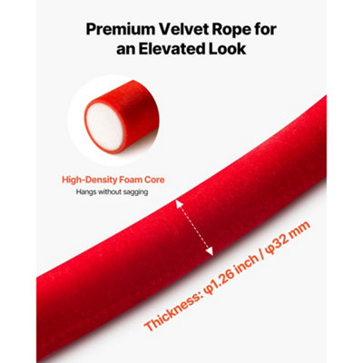 VEVOR 2 Pcs Red Velvet Stanchion Ropes, 1.5 m Crowd Control Stanchion ...