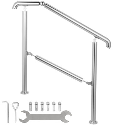 VEVOR 3 Step Stainless Steel Handrail, Adjustable Transitional Railing ...