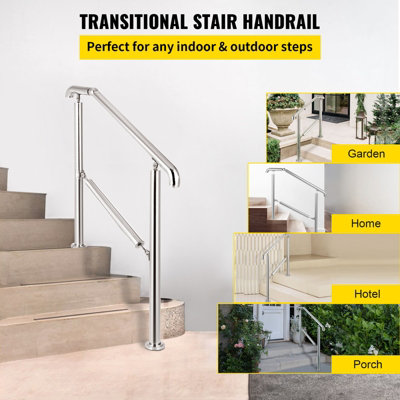 VEVOR 3 Step Stainless Steel Handrail, Adjustable Transitional Railing ...