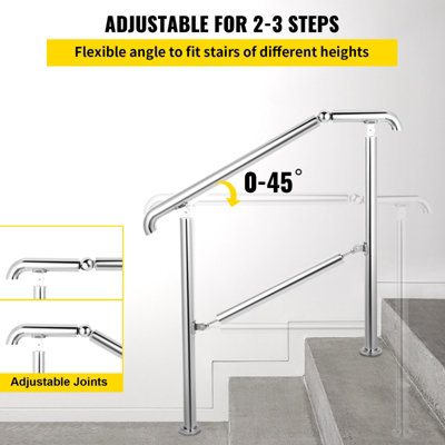 VEVOR 3 Step Stainless Steel Handrail, Adjustable Transitional Railing ...