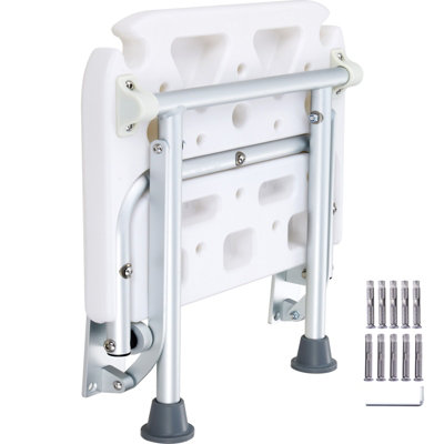 VEVOR Folding PE Shower Seat, 15.7'' x 14.8'' Unfolded, Wall Mounted Fold Up Shower Bench with 500 lbs Load Capacity