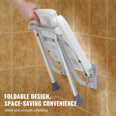 VEVOR Folding PE Shower Seat, 15.7'' x 14.8'' Unfolded, Wall Mounted Fold Up Shower Bench with 500 lbs Load Capacity
