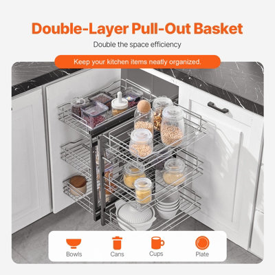VEVOR Min 15 in W Opening Blind Corner Pull Out Organizer, 3 Tier 6 ...