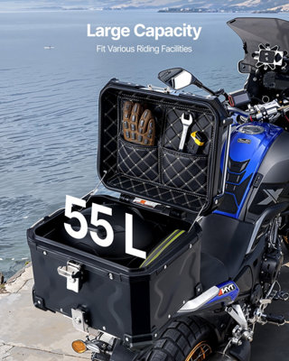 VEVOR Motorcycle Top Case, Universal Aluminum Alloy Motorbike Tail Box ...