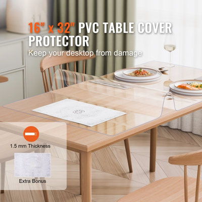 VEVOR Plastic Table Cover, 16 x 32 Inch 1.5 mm Thick Clear Table Protector, Rectangle PVC Desk Mat, Waterproof