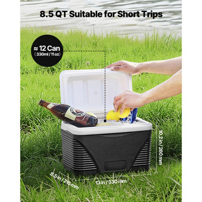 VEVOR Portable Cooler, 8.5 QT Hard Cooler with Ice Retention and Heavy ...