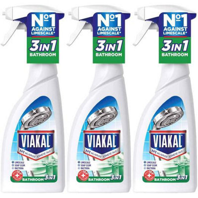 Viakal 3 in 1 Bathroom Limescale Remover Anti-Bacterial Spray 500ml (Pack of 3)