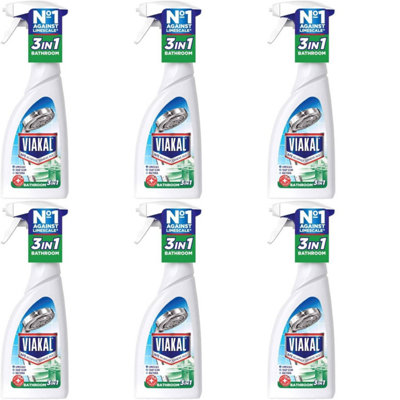 Viakal 3 in 1 Bathroom Limescale Remover Anti-Bacterial Spray 500ml (Pack of 6)