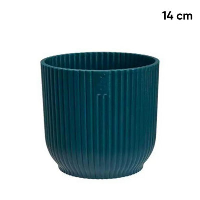 Vibes Fold Round Flower Pot 100% Recycled Matte Plastic Planter for Indoor Outdoor Garden Home Modern Nordic Style 14cm Deep Blue