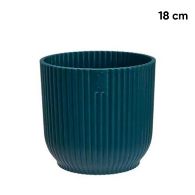 Vibes Fold Round Flower Pot 100% Recycled Matte Plastic Planter for Indoor Outdoor Garden Home Modern Nordic Style 18cm Deep Blue