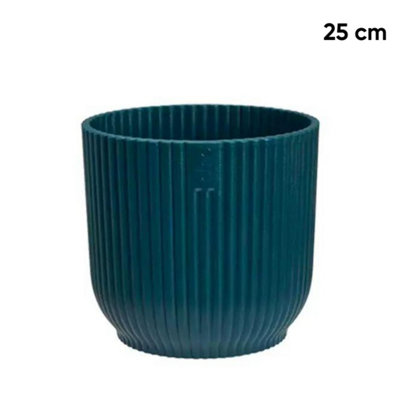 Vibes Fold Round Flower Pot 100% Recycled Matte Plastic Planter for Indoor Outdoor Garden Home Modern Nordic Style 25cm Deep Blue