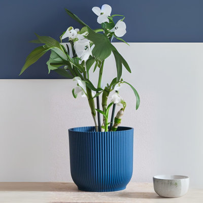 Vibes Fold Round Plant Pot Indoor Home Decorative Flower Herb Planter Embossed Design Recycled Plastic 18cm Deep Blue Navy