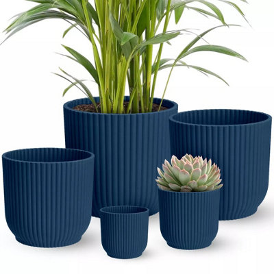 Vibes Fold Round Plant Pot Indoor Home Decorative Flower Herb Planter Embossed Design Recycled Plastic 18cm Deep Blue Navy