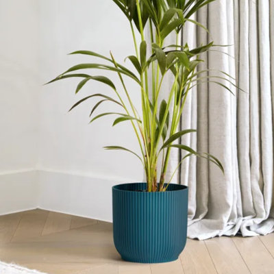 Vibes Fold Round Plant Pot Indoor Home Decorative Flower Herb Planter Embossed Design Recycled Plastic 18cm Deep Blue Navy