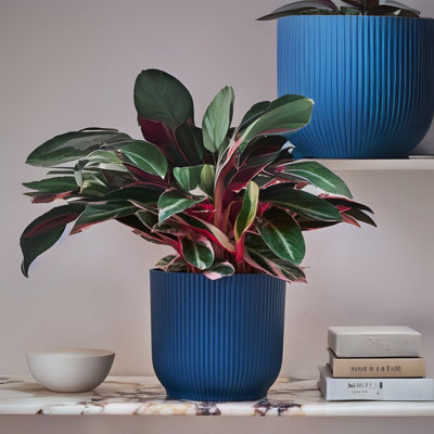 Vibes Fold Round Plant Pot Indoor Home Decorative Flower Herb Planter Embossed Design Recycled Plastic 18cm Deep Blue Navy