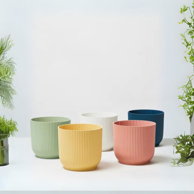 Vibes Fold Round Plant Pot Indoor Home Decorative Flower Herb Planter Embossed Design Recycled Plastic 18cm Deep Blue Navy