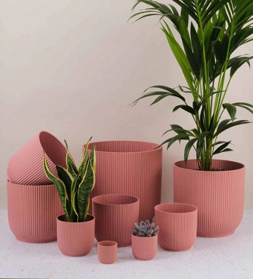 Vibes Fold Round Plant Pot Indoor Home Decorative Flower Herb Planter Embossed Design Recycled Plastic 7cm Delicate Pink