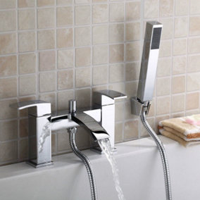 Vibra Modern Design Deck Mounted Bath Shower Mixer Tap With Pencil Handset Kit