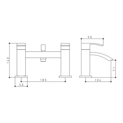 Vibra Modern Design Deck Mounted Bath Shower Mixer Tap With Pencil Handset Kit - 3