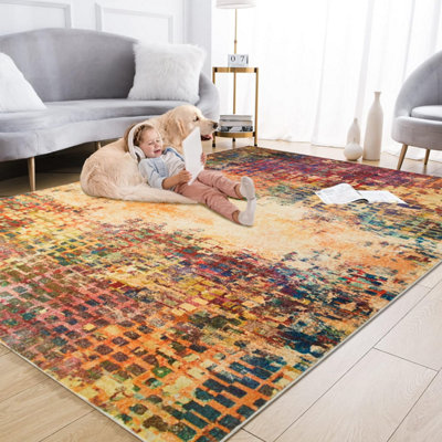 Vibrant Area Rugs Cashmere Style Soft Short Pile Vintage Rug for Living ...