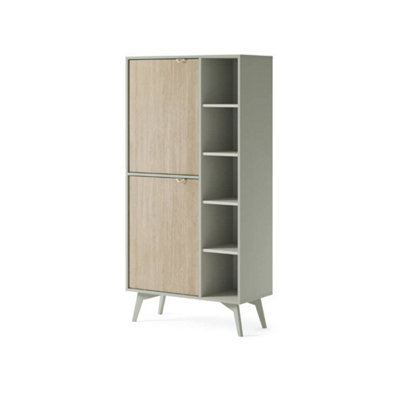 Vibrant Forest Highboard Cabinet H1600mm W800mm D380mm in Green & Oak Scandi - Infuse Your Space with Freshness