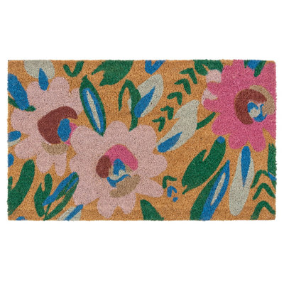 Vibrant Pink and Green Floral Floor Mat 45cm x 75cm