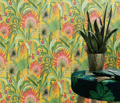 Vibrant Tropical Yellow and Green Textured Paste the Wall Wallpaper