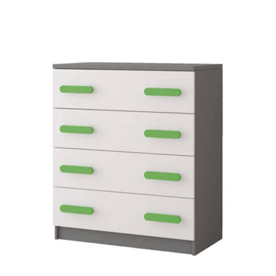 Vibrant White and Grey Chest of Drawers H930mm W800mm D400mm - Lime Handles for Energetic Kids' Rooms