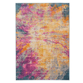 Vibrant Yellow Pink Multicoloured Abstract Burst Area Rug 120x170cm