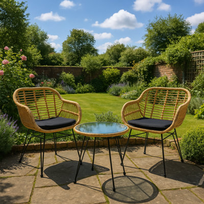 Vicenza Wicker Rattan 2 Seater Outdoor Garden Brown Bistro Table & Chairs Set Hair Pin Legs