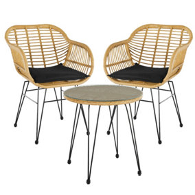 Vicenza Wicker Rattan 2 Seater Outdoor Garden Brown Bistro Table & Chairs Set Hair Pin Legs