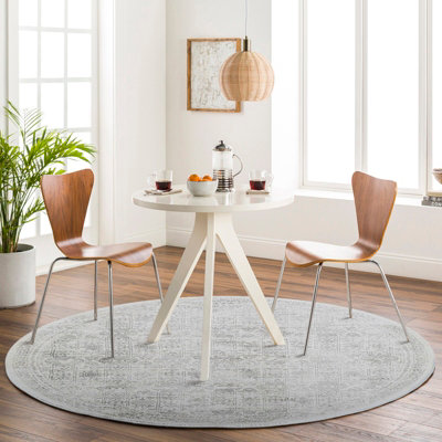 VICKY Round Vintage Traditional Oriental Boho Grey Area Rug 200 x 200 cm